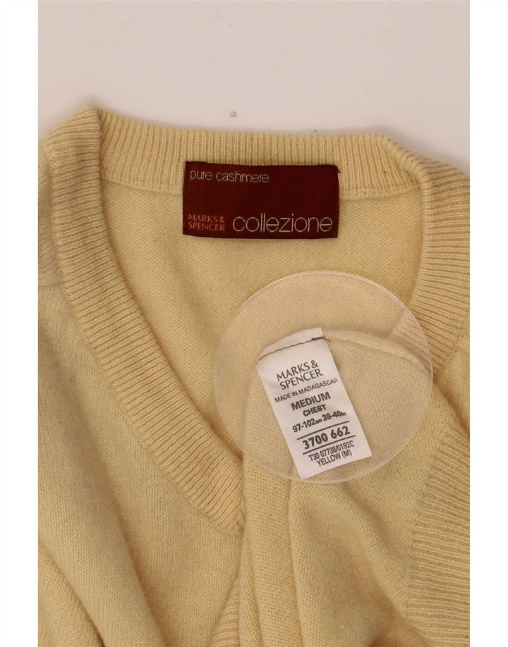 Marks & Spencer Jersey con Cuello en V para Hombre Cachemira Amarilla Mediana