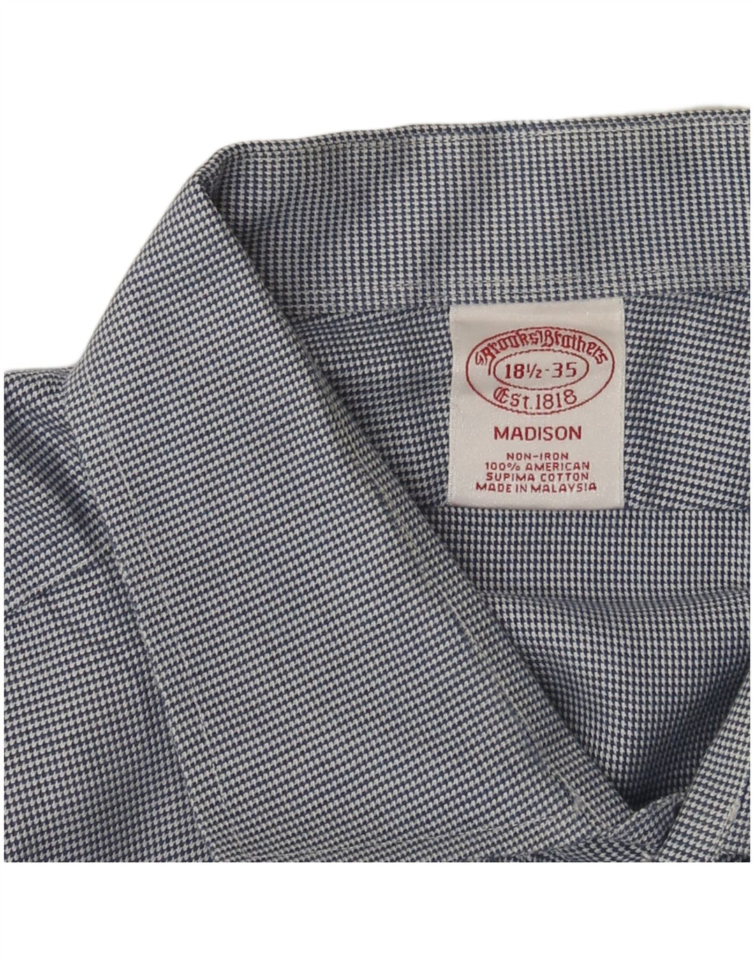 BROOKS BROTHERS Camisa Madison para hombre Talla 18 1/2 2XL Algodón de pata de gallo azul