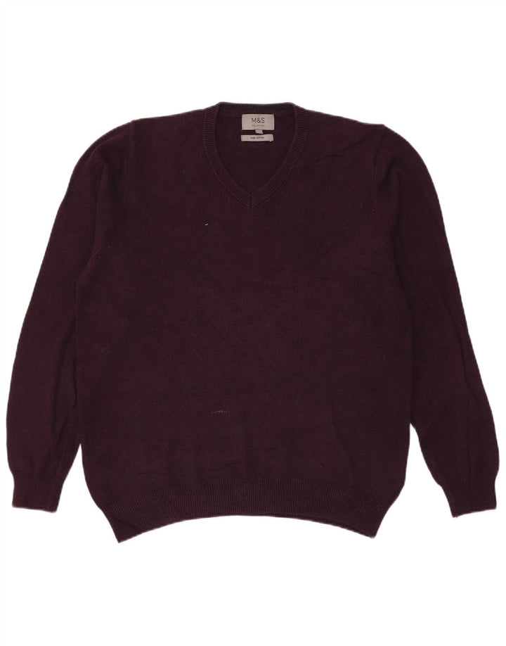 Marks & Spencer Suéter con Cuello en V para Hombre Algodón Granate Medio