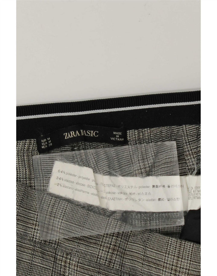 Zara Mujer Pantalón Traje Recto Mediano W28 L27 Gris Cuadros Poliéster