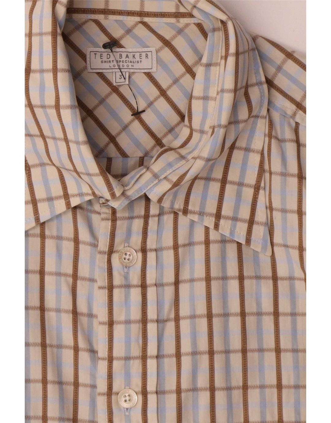 Ted Baker Camisa para hombre talla 3 Algodón a cuadros beige mediano