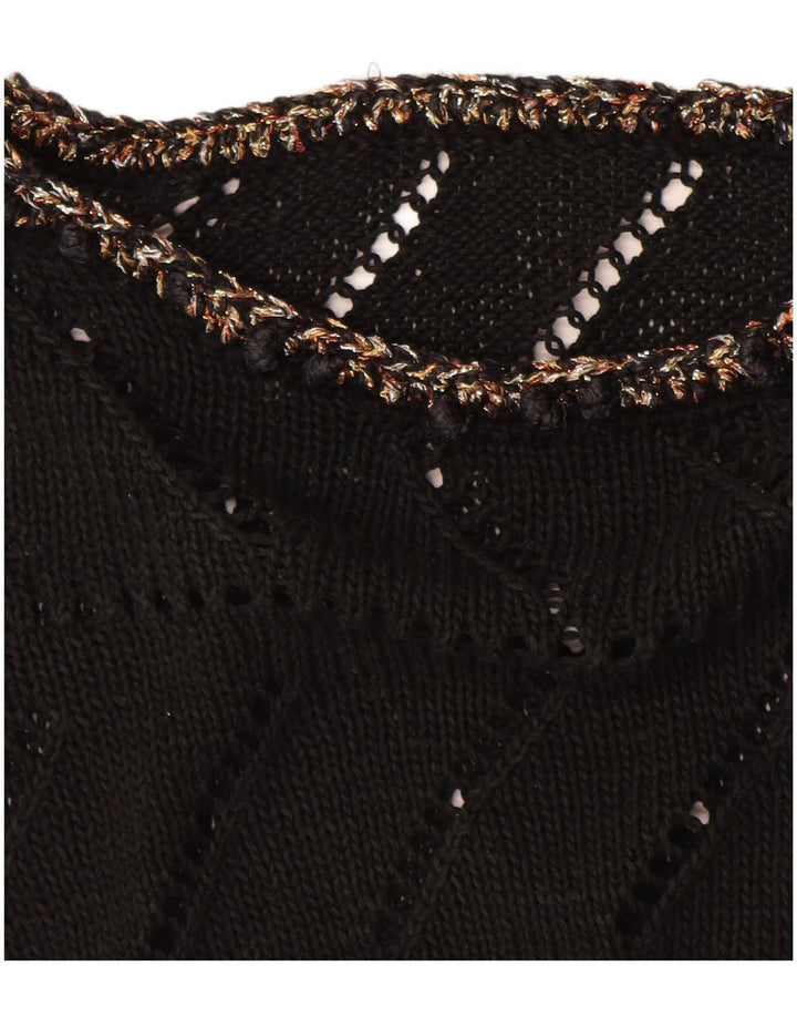 VINTAGE Mujer Barco Cuello Jersey Suéter Reino Unido 14 Medio Negro