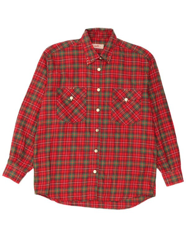 Vintage mujer suelta ajuste camisa de franela Reino Unido 16 algodón a cuadros rojo grande