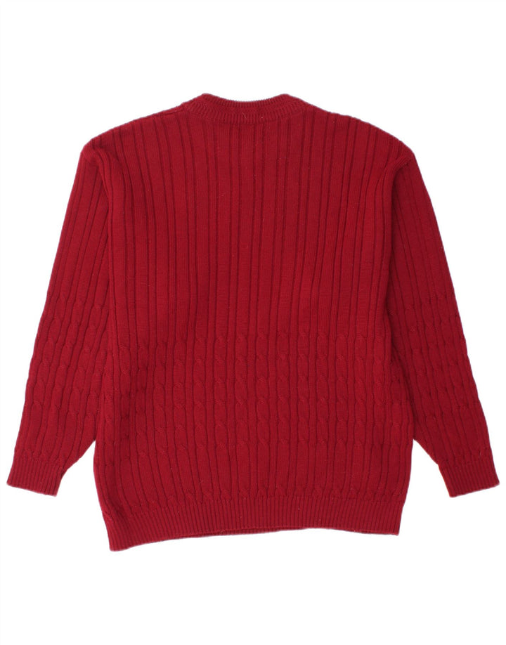 VINTAGE Jersey de cuello redondo para hombre suéter de lana granate medio