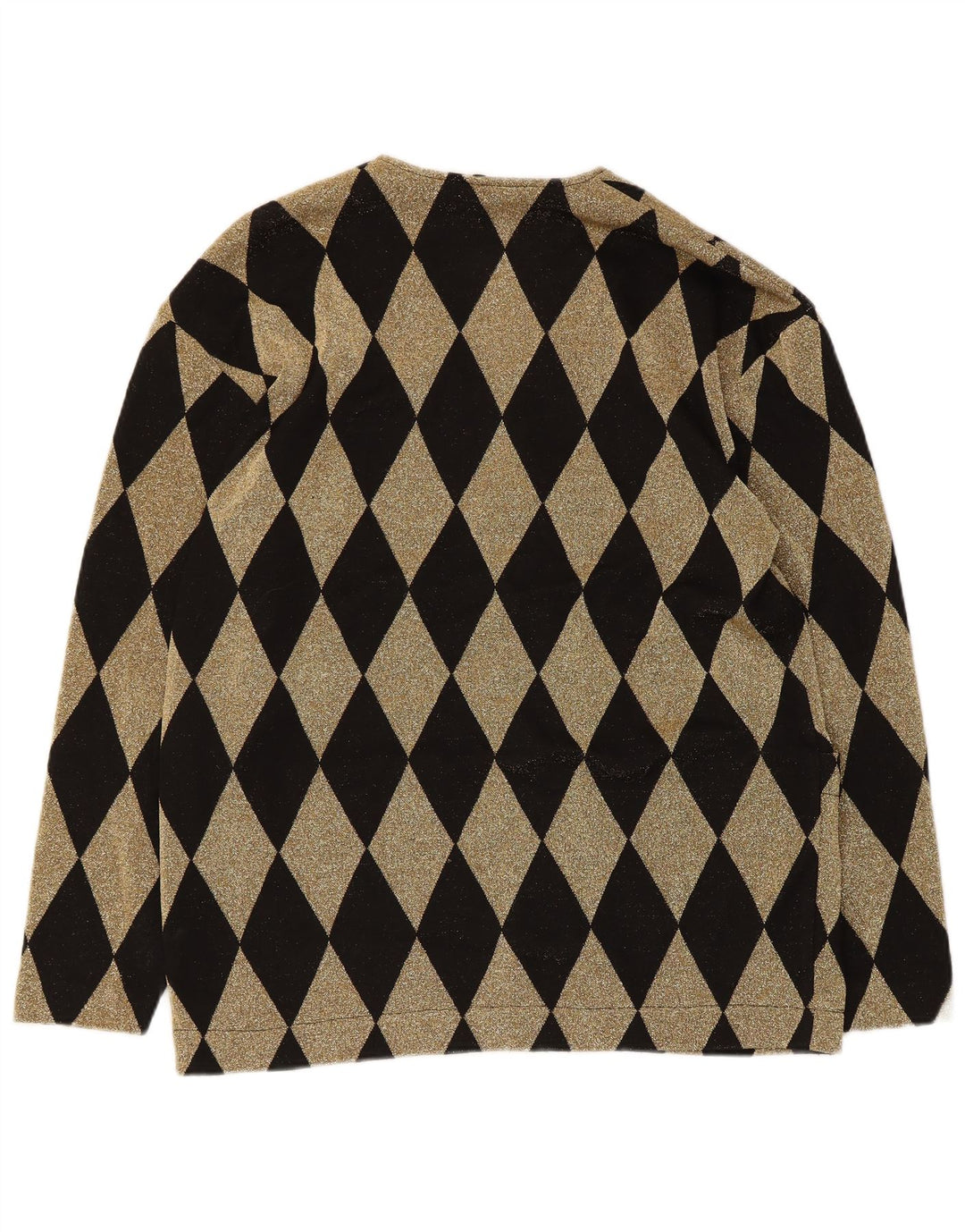 Vintage mujer oversized Cardigan suéter Reino Unido 16 grande negro Argyle/Diamond