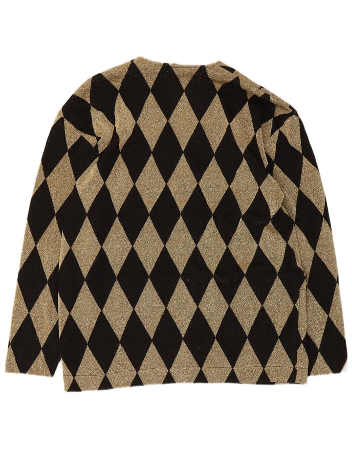 Vintage mujer oversized Cardigan suéter Reino Unido 16 grande negro Argyle/Diamond