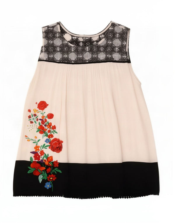 Desigual Blusa sin mangas para mujer Top UK 44 Poliéster floral blanco grande