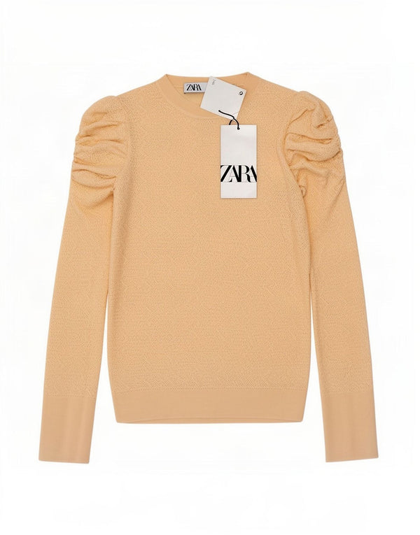 Zara Mujer Top Manga Larga UK 42 Viscosa Beige Medio