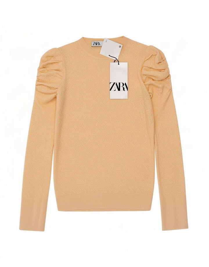 Zara Mujer Top Manga Larga UK 42 Viscosa Beige Medio