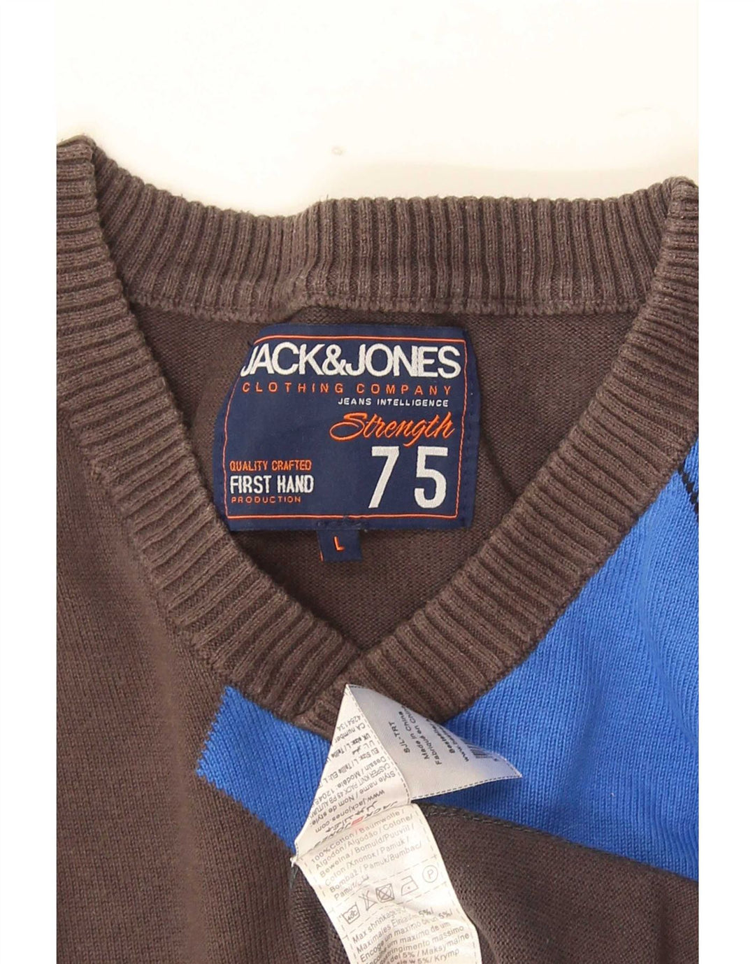 Jack & Jones Jersey con cuello en V para hombre, talla grande, algodón gris Argyle/Diamond