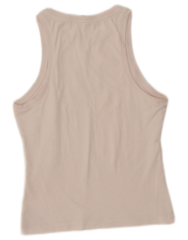 CALVIN KLEIN JEANS Top sin mangas con gráfico corto para mujer UK 6 XS Blanco