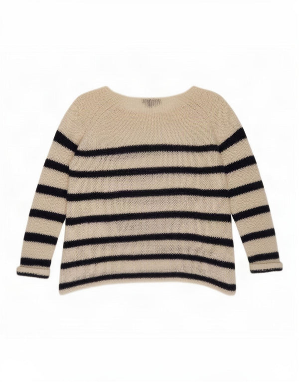 Topshop Womens Oversized Boat Neck Jumper Sweater UK 10 Small Beige Striped