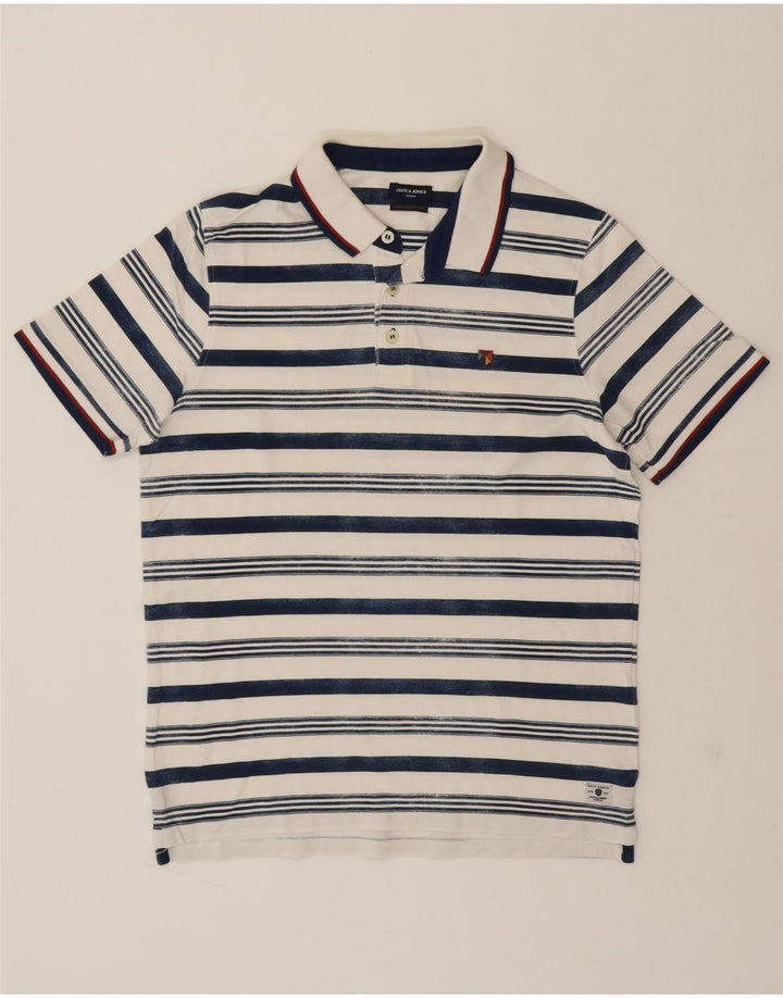 JACK & JONES Mens Polo Shirt Medium White Striped Vintage Jack & Jones and Second-Hand Jack & Jones from Messina Hembry 