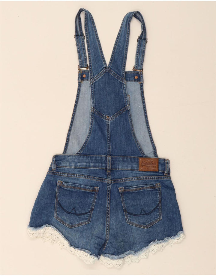 SUPERDRY Mujer Peto Denim Shorts XS W25 Algodón Azul