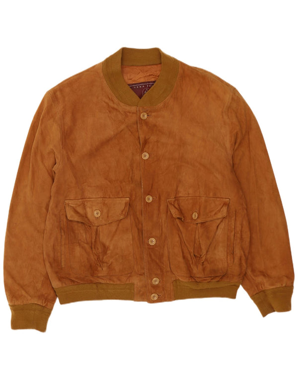 Chaqueta bomber de ante vintage para hombre IT 54 2XL Cuero beige