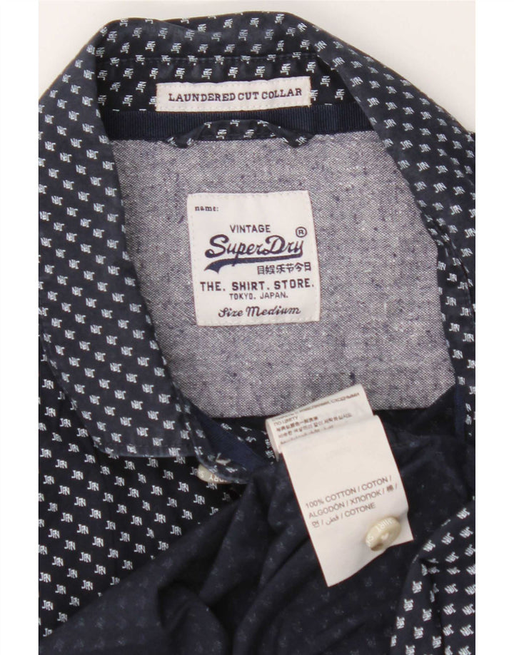 Superdry Camisa De Manga Corta De Algodón Geométrico Azul Marino Medio
