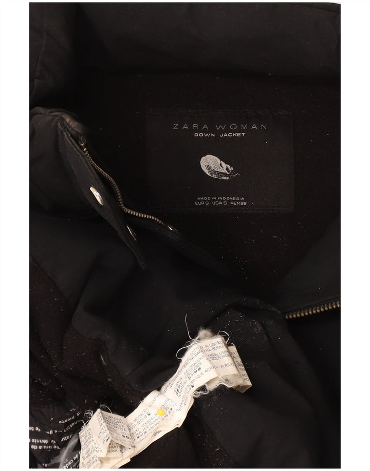 Zara Mujer Chaqueta Acolchada UK 10 Small Algodón Negro