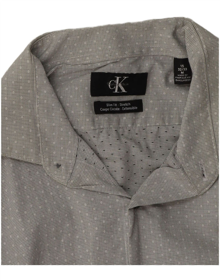 CALVIN KLEIN Camisa slim fit para hombre Talla 15 Algodón con manchas grises medianas