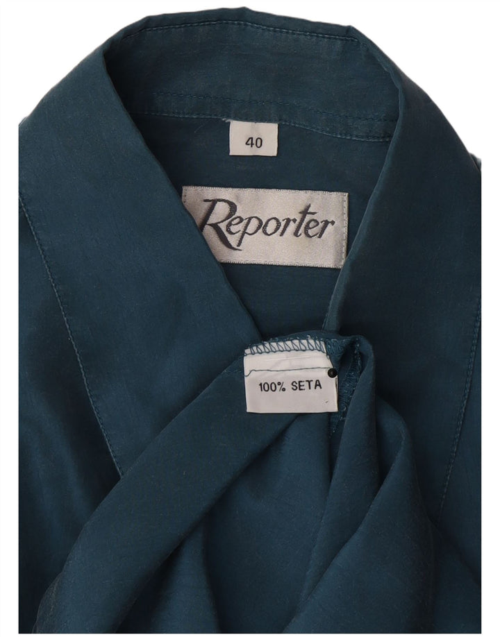 Camisa Reporter Para Hombre Talla 40 Mediana Seda Azul Marino