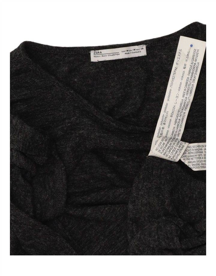 Zara Camiseta Mujer Top UK 40 Poliéster Moteado Gris Medio