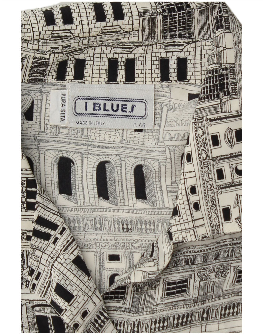 I BLUES Blusa camisera gráfica para mujer IT 46 Large Seda negra