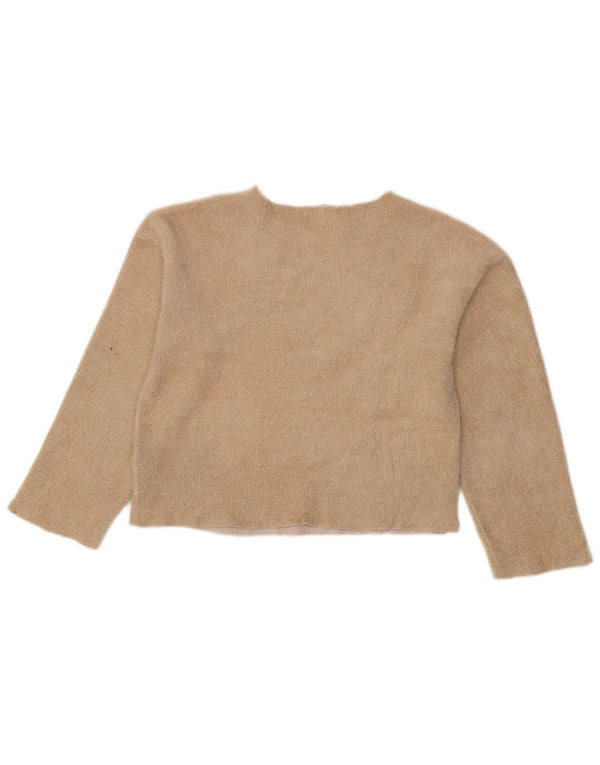 Zara Womens Crop Top Long Sleeve UK 10 Small Beige Polyester