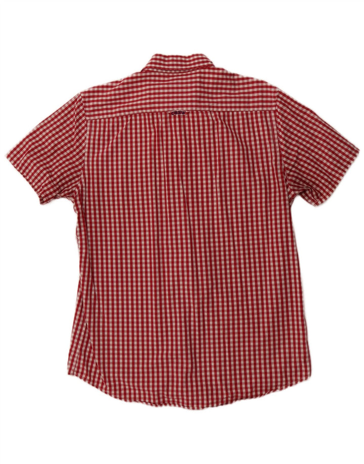 CREW CLOTHING Camisa de manga corta de ajuste clásico para hombre, cuadros rojos medianos
