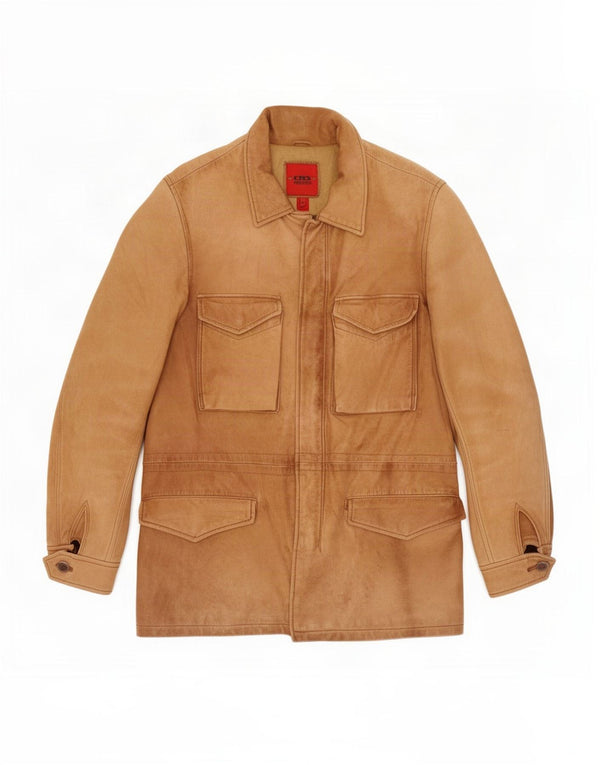Bomb Boogie Chaqueta utilitaria de cuero para hombre UK 38 Medium Beige
