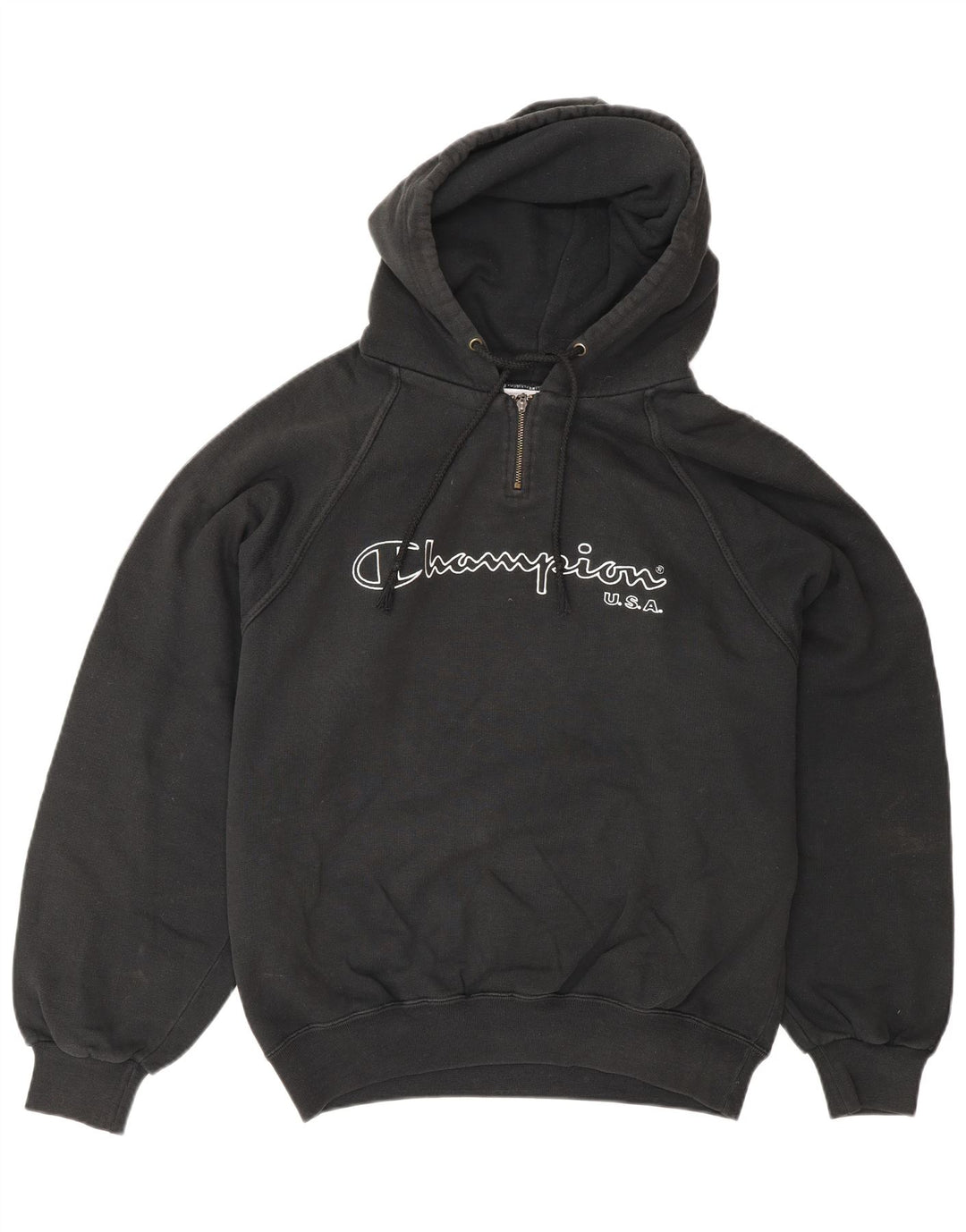 CHAMPION Jersey con capucha y cuello con cremallera gráfica para hombre Algodón negro mediano