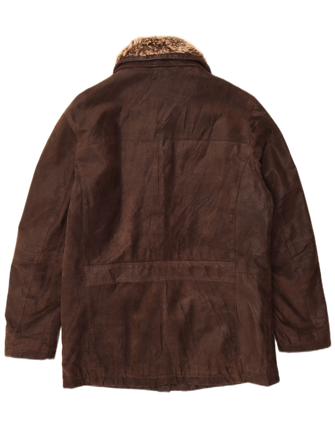 Abrigo de cuero vintage para hombre IT 48 Cuero marrón medio
