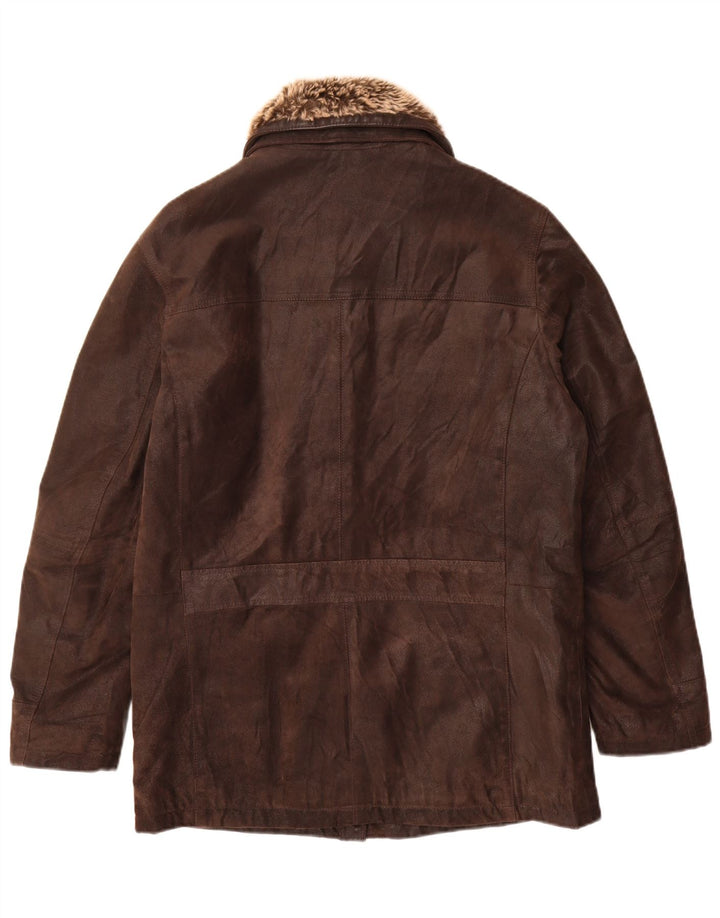 Abrigo de cuero vintage para hombre IT 48 Cuero marrón medio