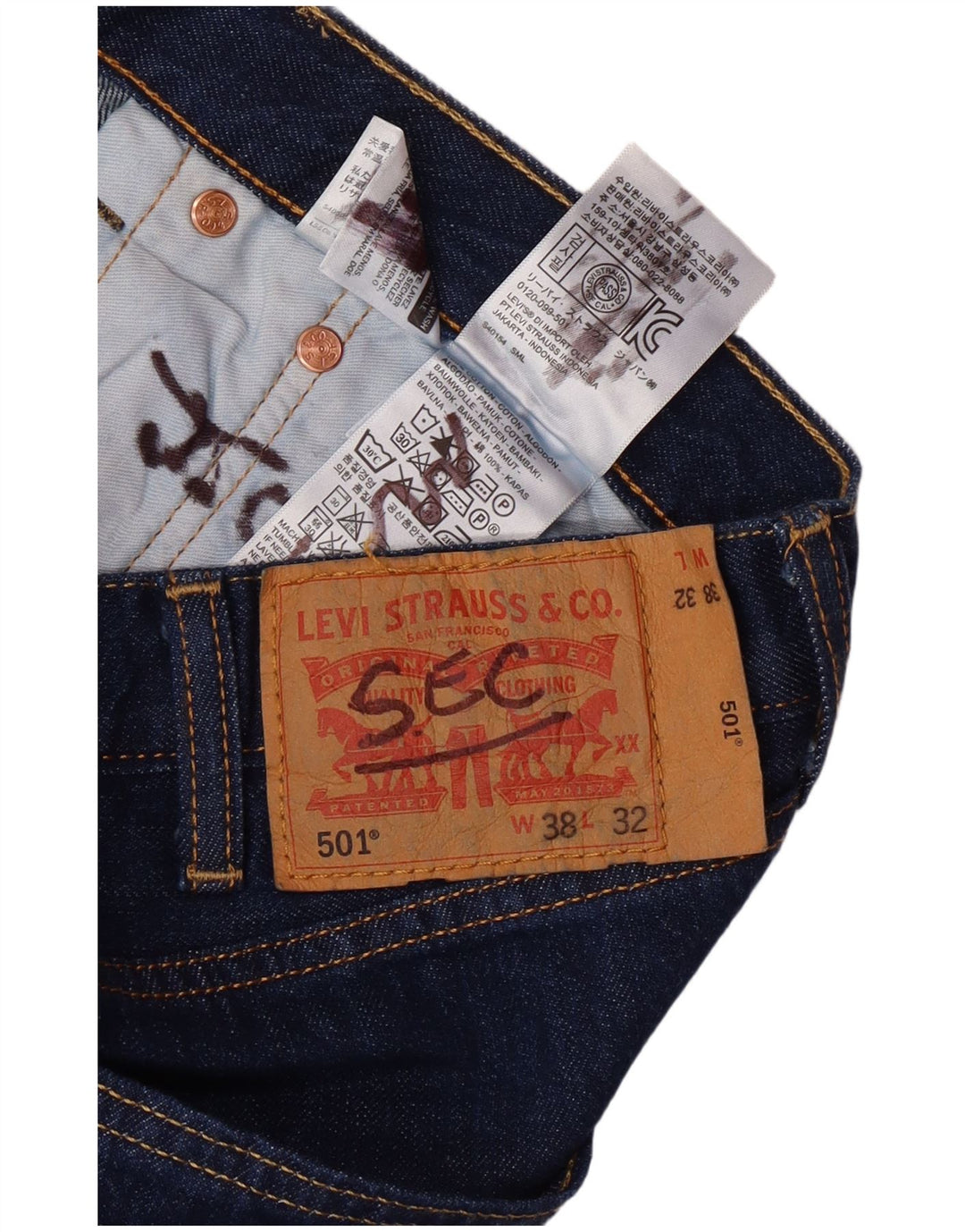 LEVI'S Jeans rectos 501 para hombre W38 L27 Algodón azul