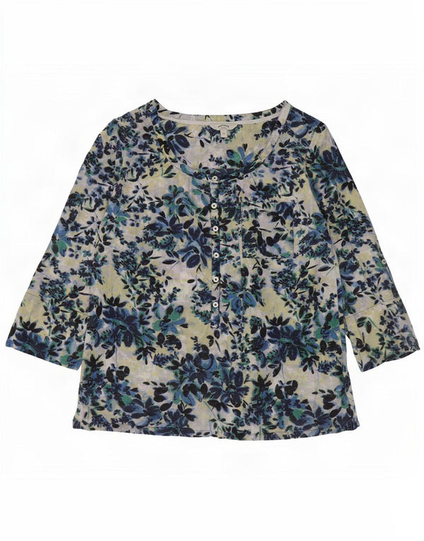 Blusa de manga 3/4 para mujer de Fat Face UK 40 Small Blue Floral Cotton