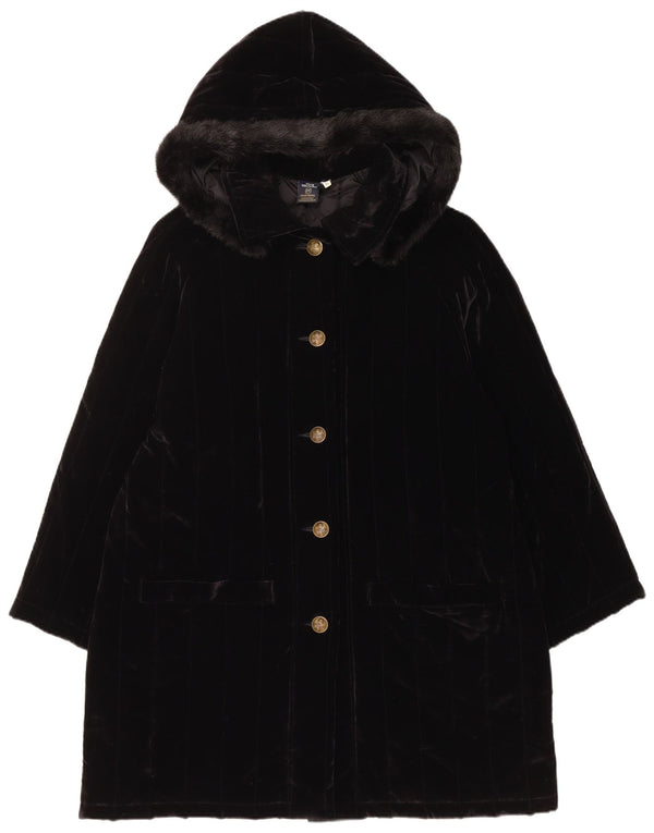 Club Voltaire Abrigo acolchado de terciopelo con capucha para mujer UK 40 XL Algodón negro