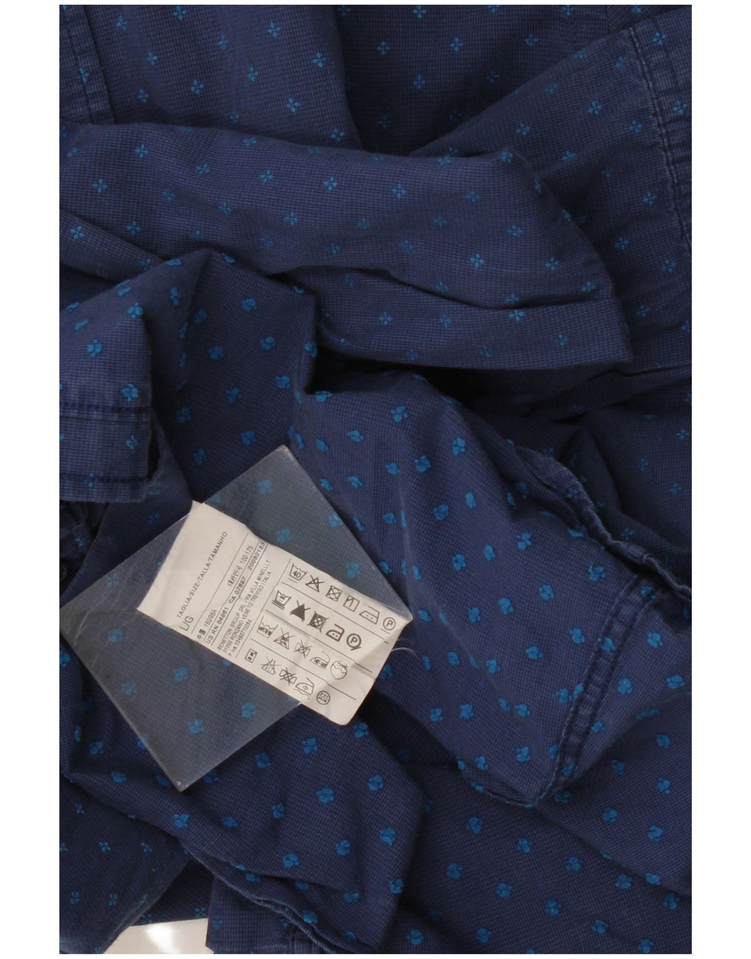 BENETTON Camisa de hombre grande de algodón con lunares azul marino