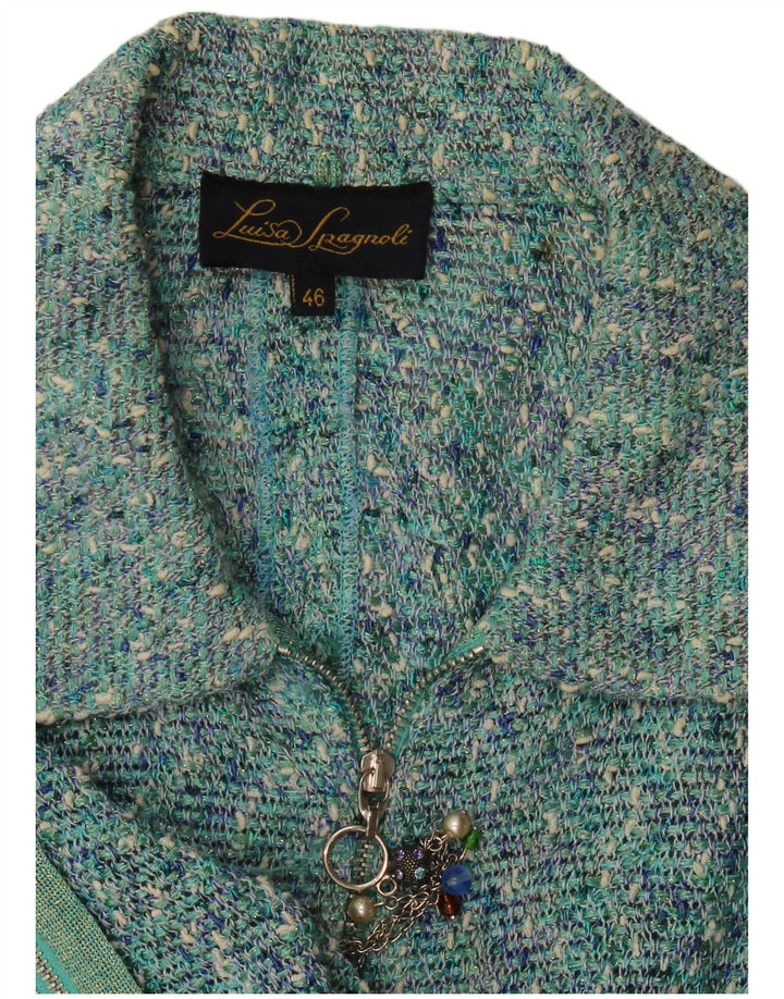 Luisa Spagnoli Chaqueta tipo blazer con cremallera completa para mujer IT 46 Large Blue Moteado