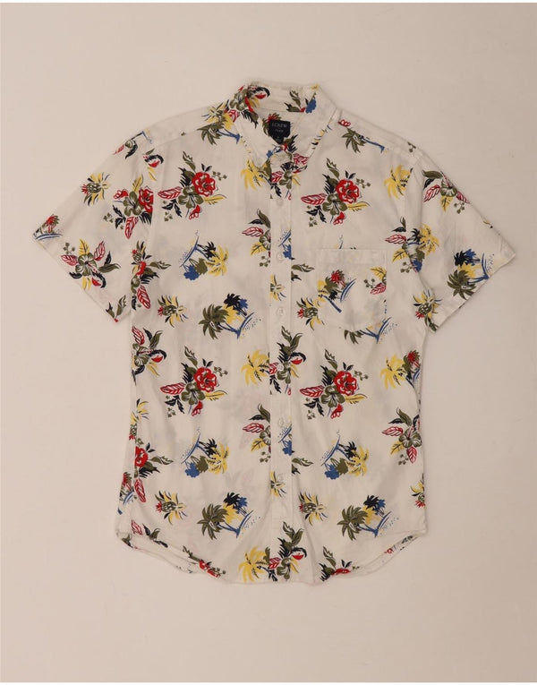 J. CREW Camisa Flex de Manga Corta para Hombre Algodón Floral Blanco Pequeño