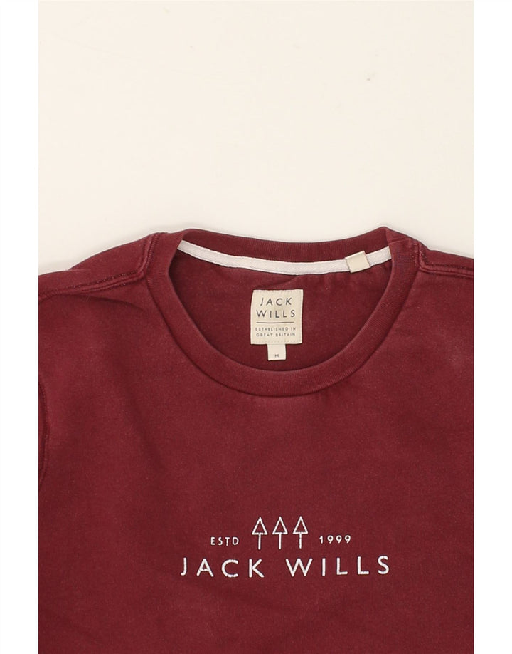 JACK WILLS Mens Graphic Sweatshirt Jumper Medium Burgundy Cotton Vintage Jack Wills and Second-Hand Jack Wills from Messina Hembry 