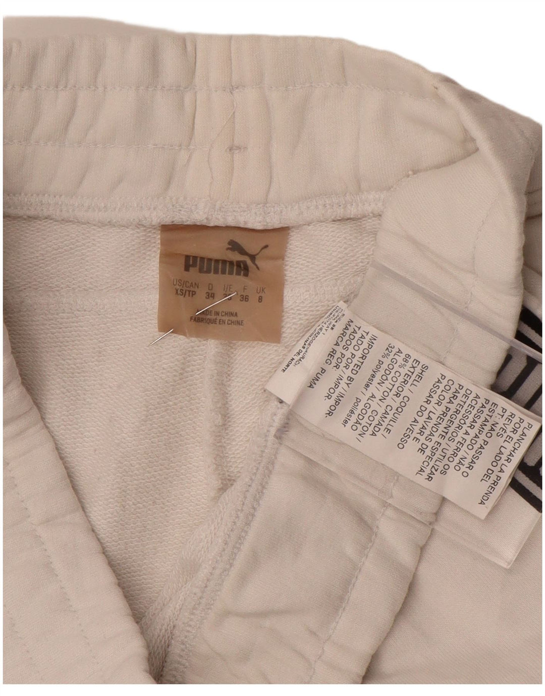PUMA Pantalones cortos deportivos gráficos para mujer UK 8 Small Off White Colourblock Cotton