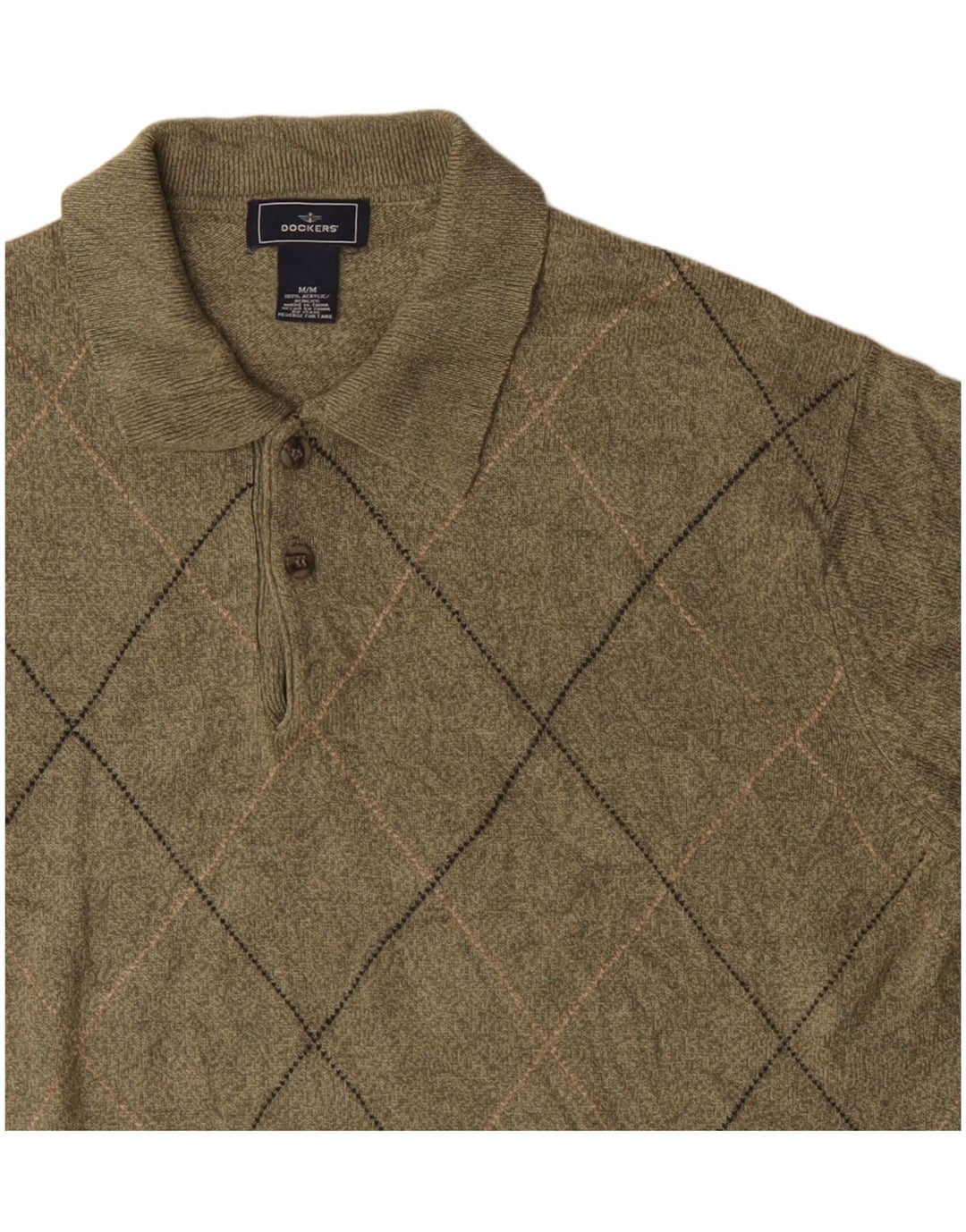 Dockers Suéter tipo jersey con cuello tipo polo para hombre Caqui mediano Argyle/Acrílico diamante