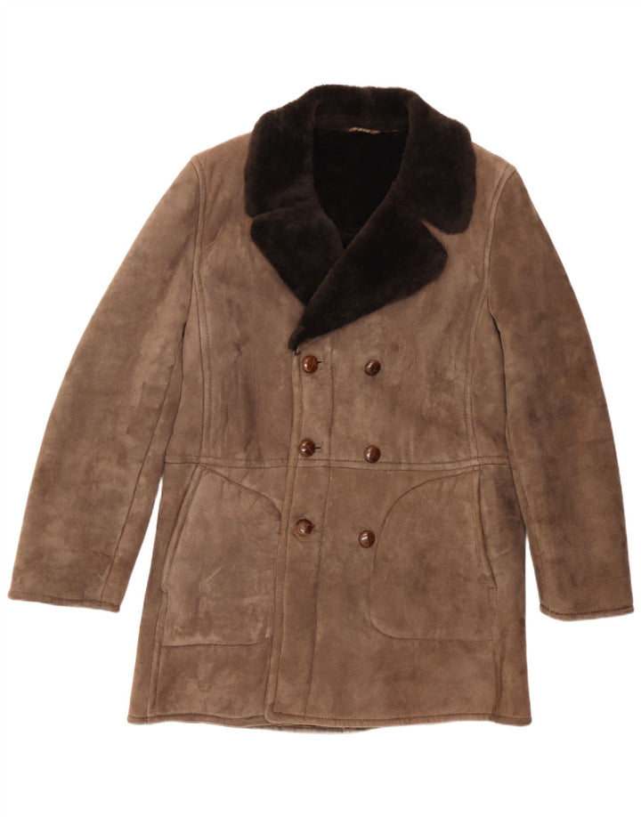 Abrigo de botonadura doble de piel de oveja para hombre Scout UK 38 Piel de oveja marrón medio