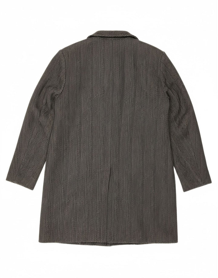 ZARA Womens Double Breasted Coat UK 14 Medium Grey Herringbone Cotton Vintage Zara and Second-Hand Zara from Messina Hembry 