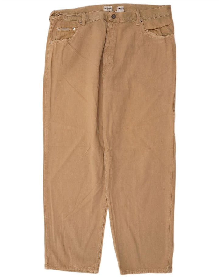 CALVIN KLEIN Pantalón casual recto para hombre W40 L30 Algodón beige