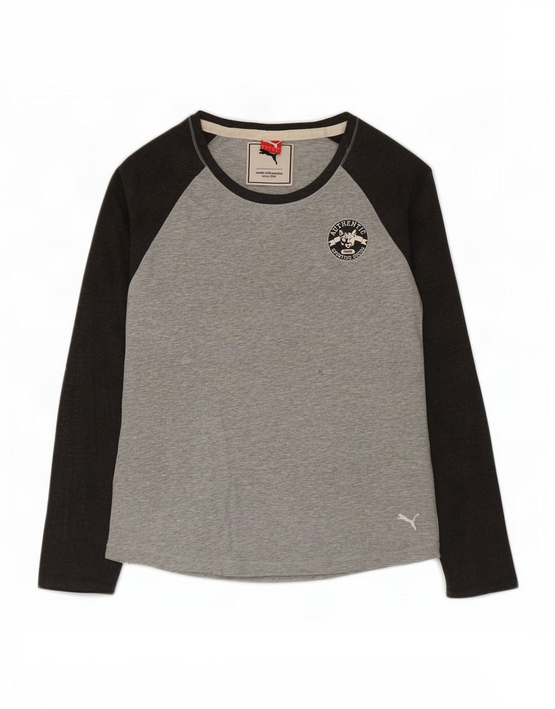 Puma - Camiseta de manga larga para mujer (talla 40), color gris medio, algodón