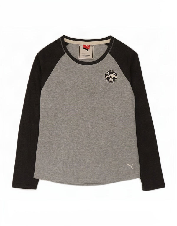 Puma - Camiseta de manga larga para mujer (talla 40), color gris medio, algodón