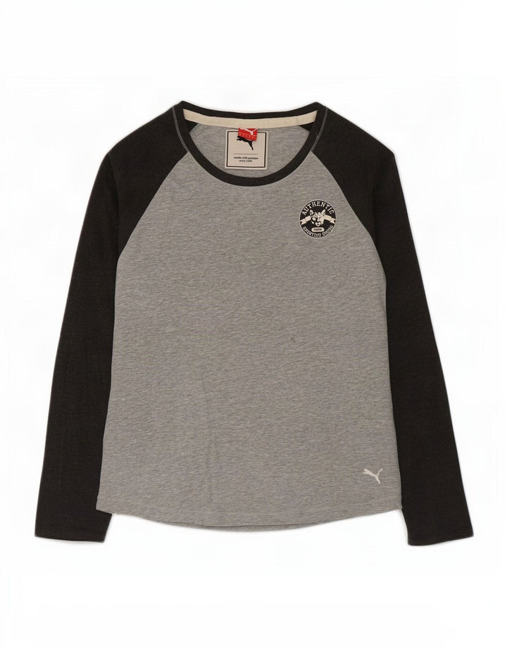 Puma - Camiseta de manga larga para mujer (talla 40), color gris medio, algodón