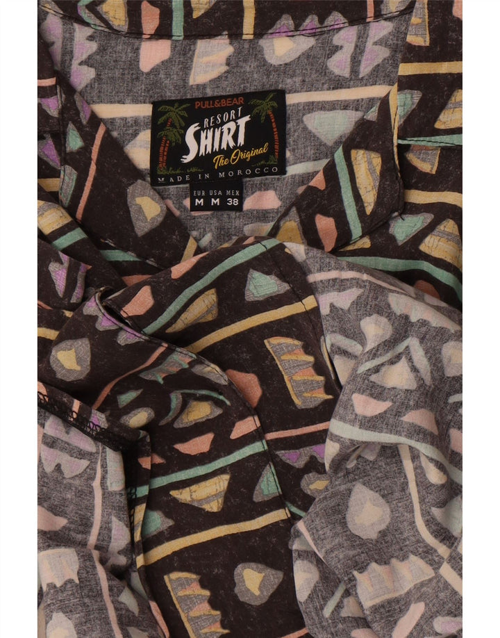 Camisa Pull & Bear Hombre Manga Corta Marrón Medio Geométrico Hawaiano