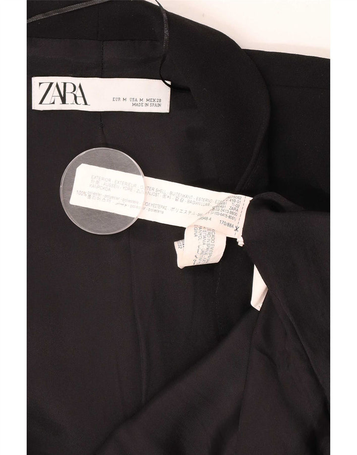 Zara Chaqueta Blazer Abierta De Manga 3/4 para Mujer UK 44 Poliéster Negro Mediano