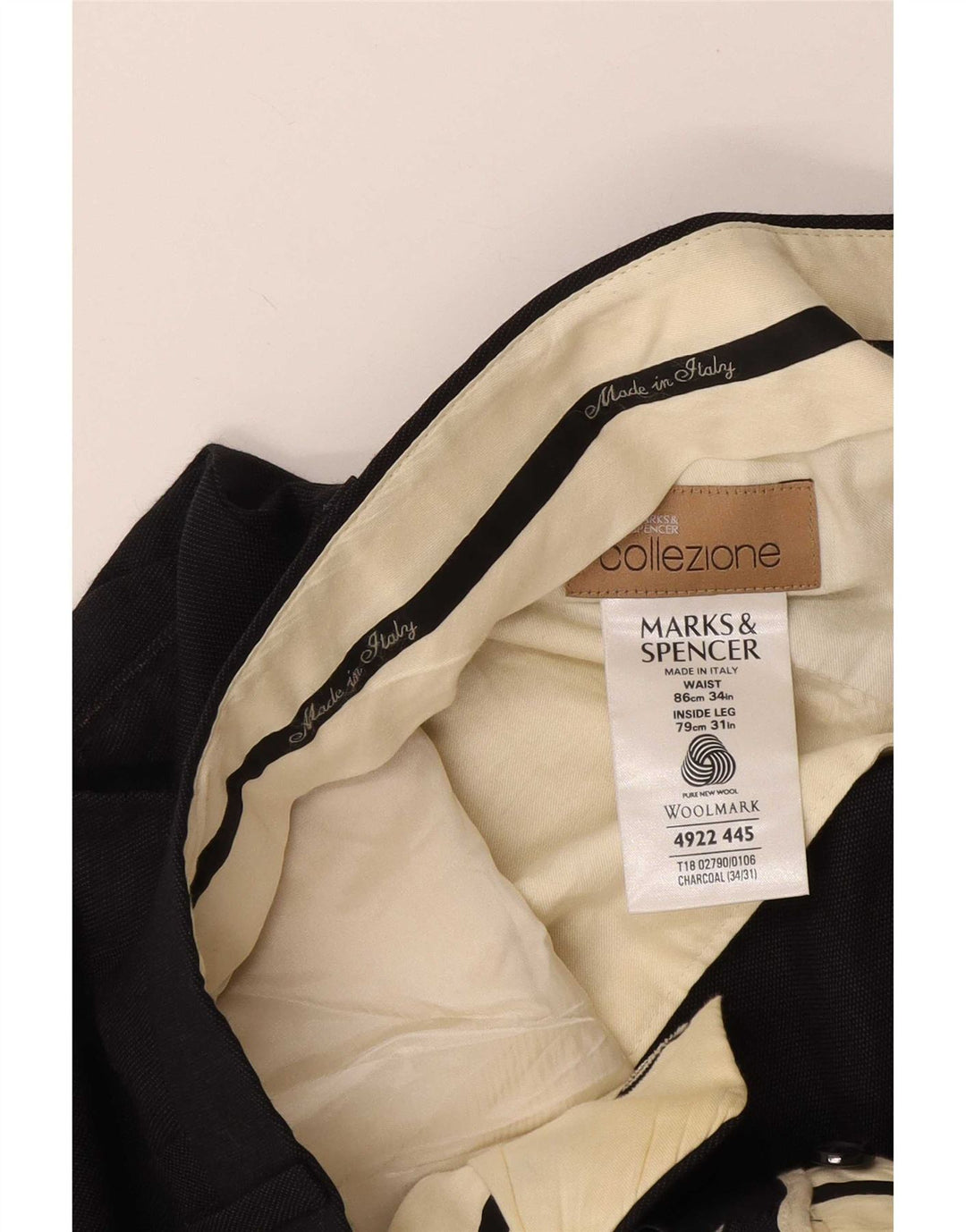 Marks & Spencer Pantalón de traje con pinzas para hombre W34 L31 Lana gris