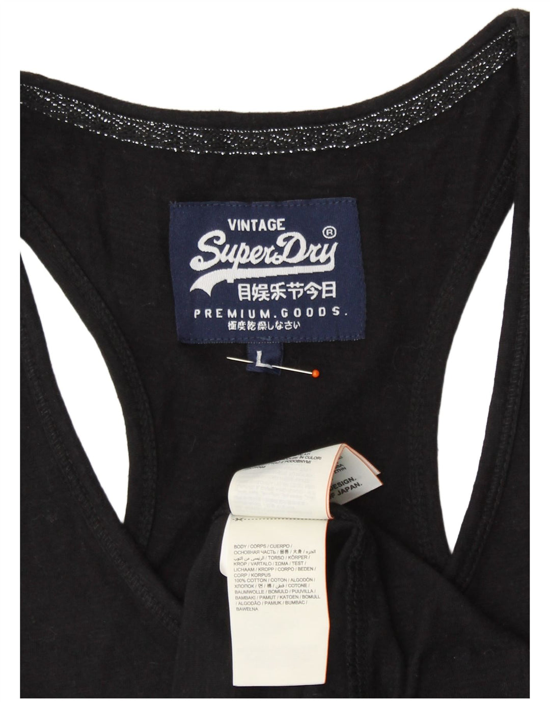 Superdry Mujer Chaleco Top UK 44 Grande Algodón Negro